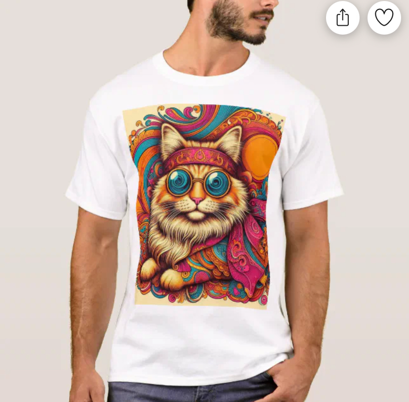 🐾 Retro Vibes: 70’s Psychedelic Cat T-Shirt